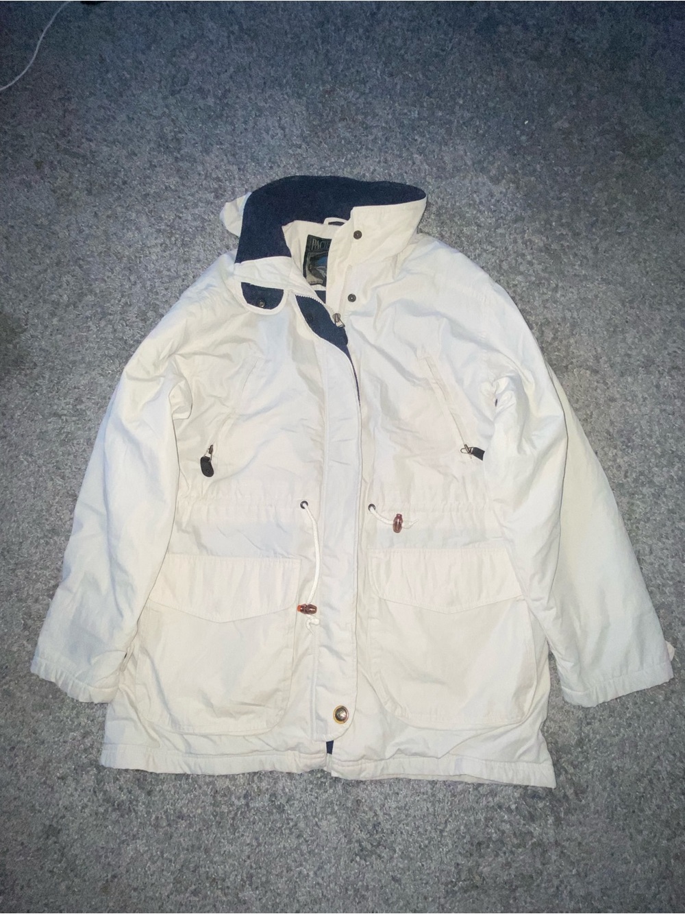 Pacific trail Cream Parka Jacket with Navy Trim